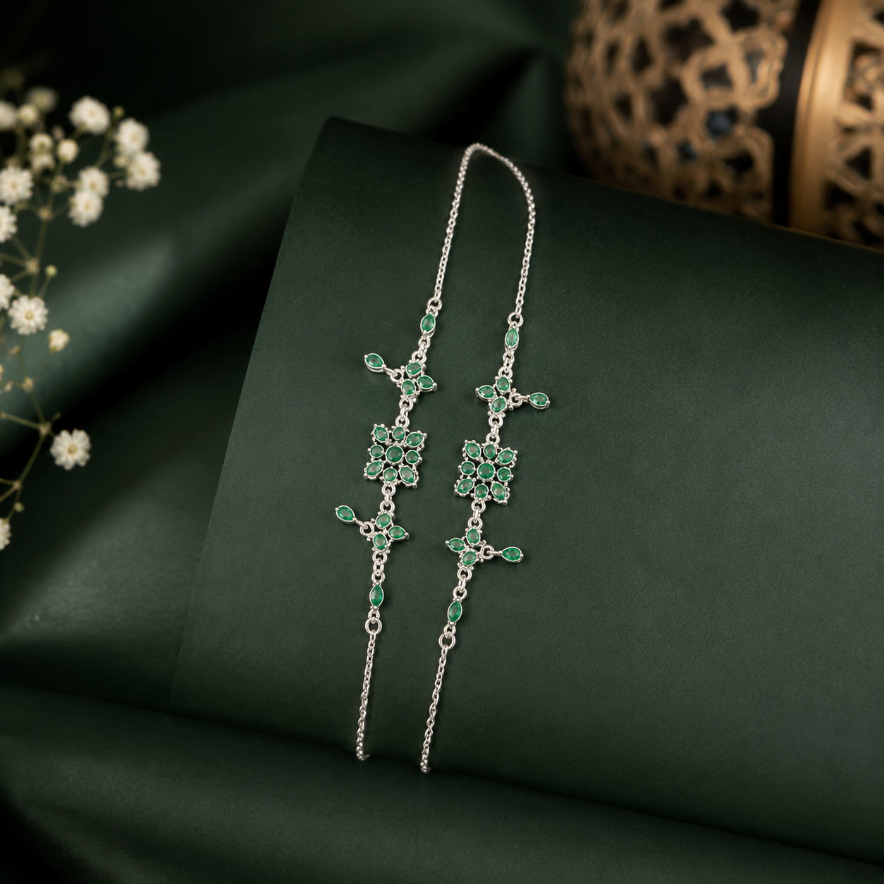 92.5 Silver Green Stone Payal