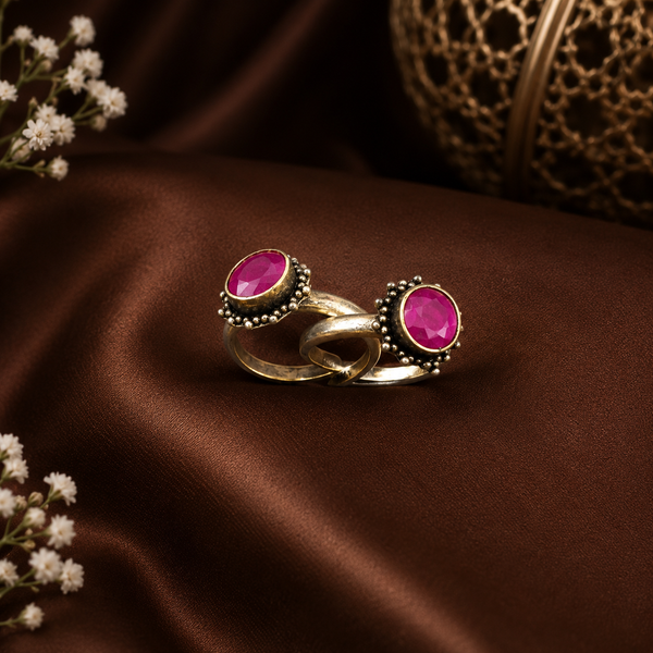 92.5 Silver Red Kundan Toe Ring